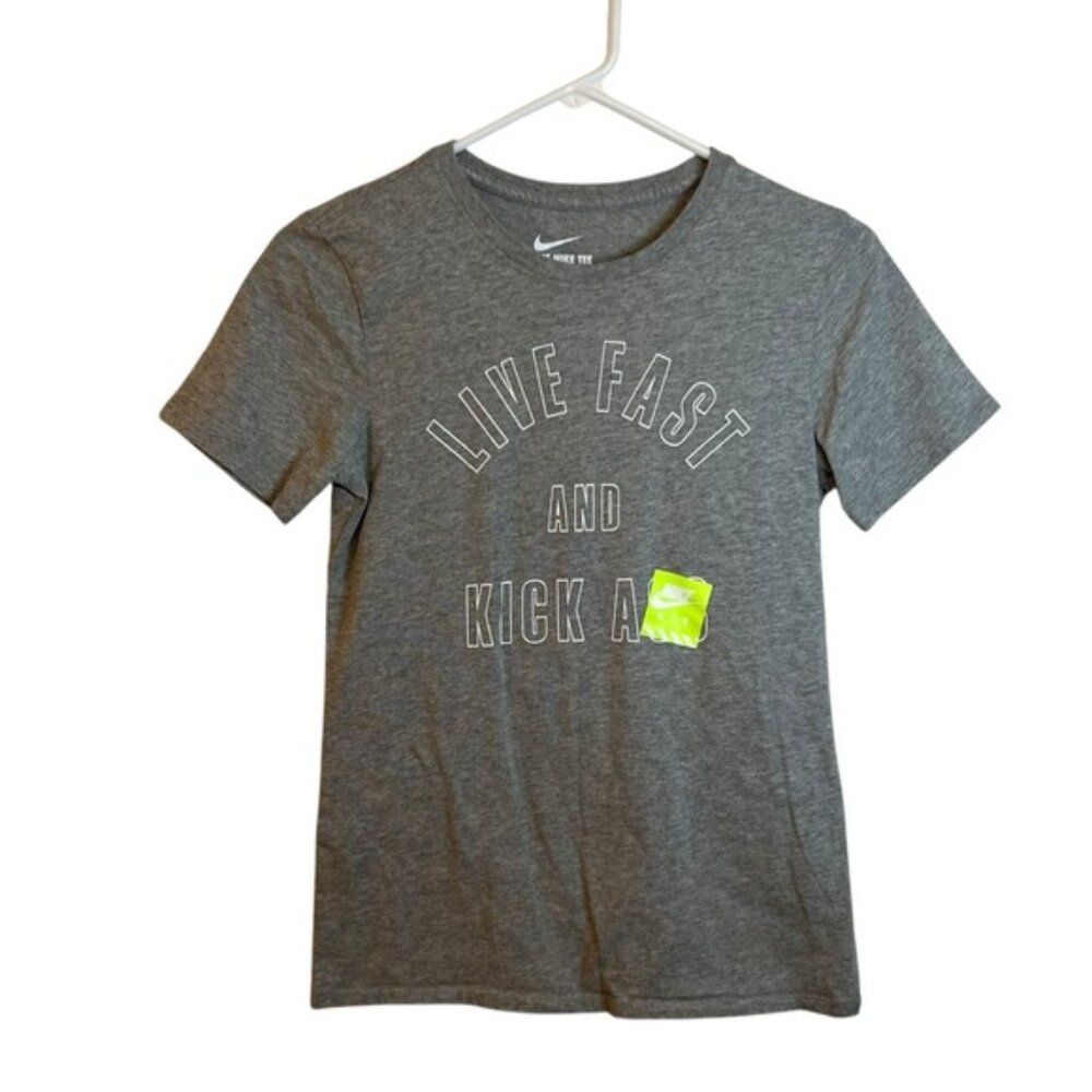 NWOT Nike Running Breathable ‘Live Fast and Kick...’ Graphic Top, Size Small
